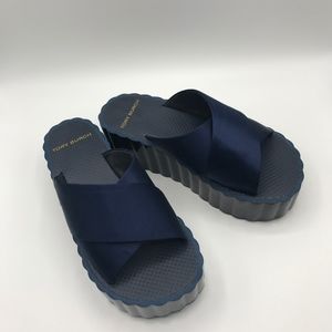 Tory Burch Navy Scallop Wedge Sandals